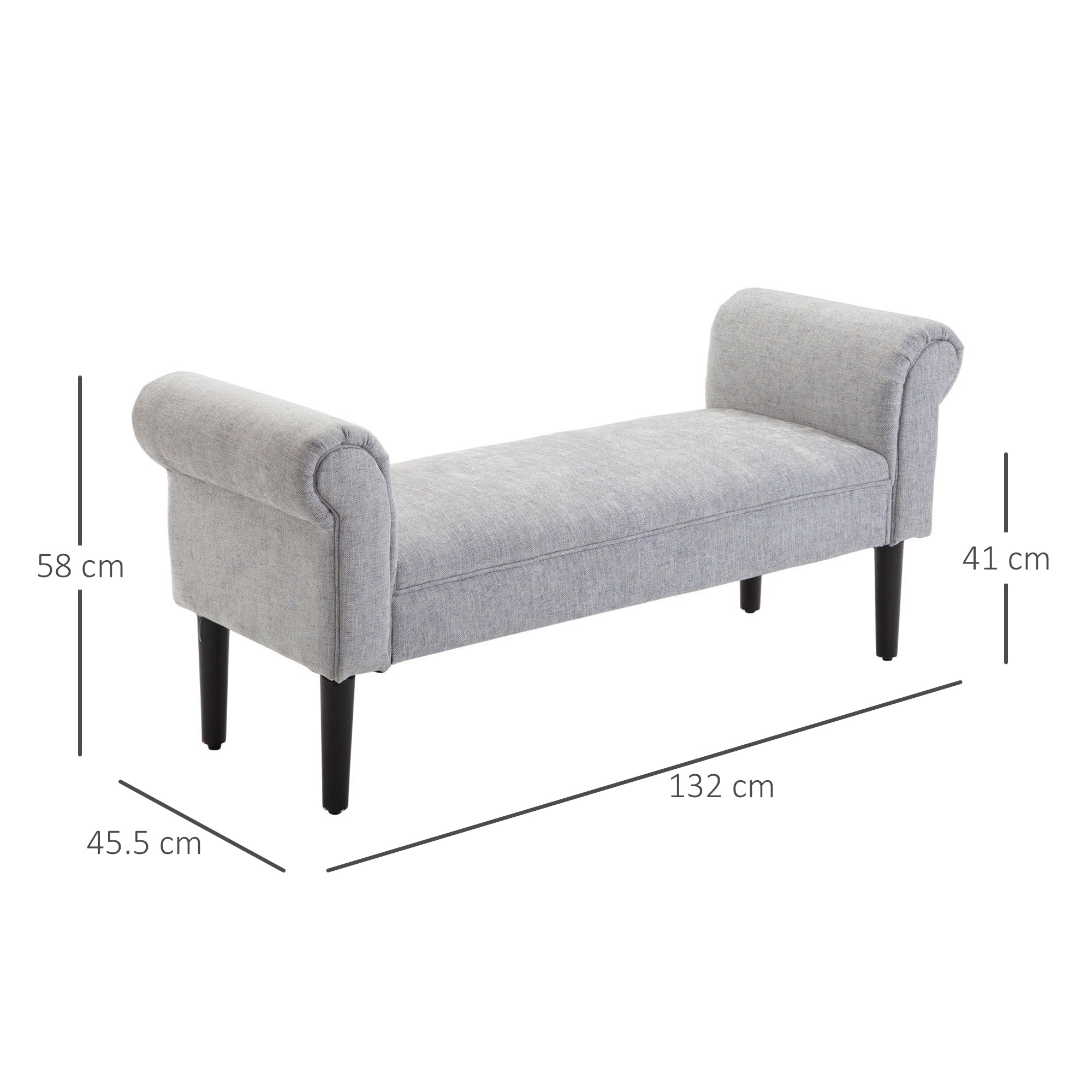 HOMCOM Bed End Bench, Window Seat, Linen Chaise Lounge Sofa with Arm and Wooden Legs for Bedroom, Living Room, Grey